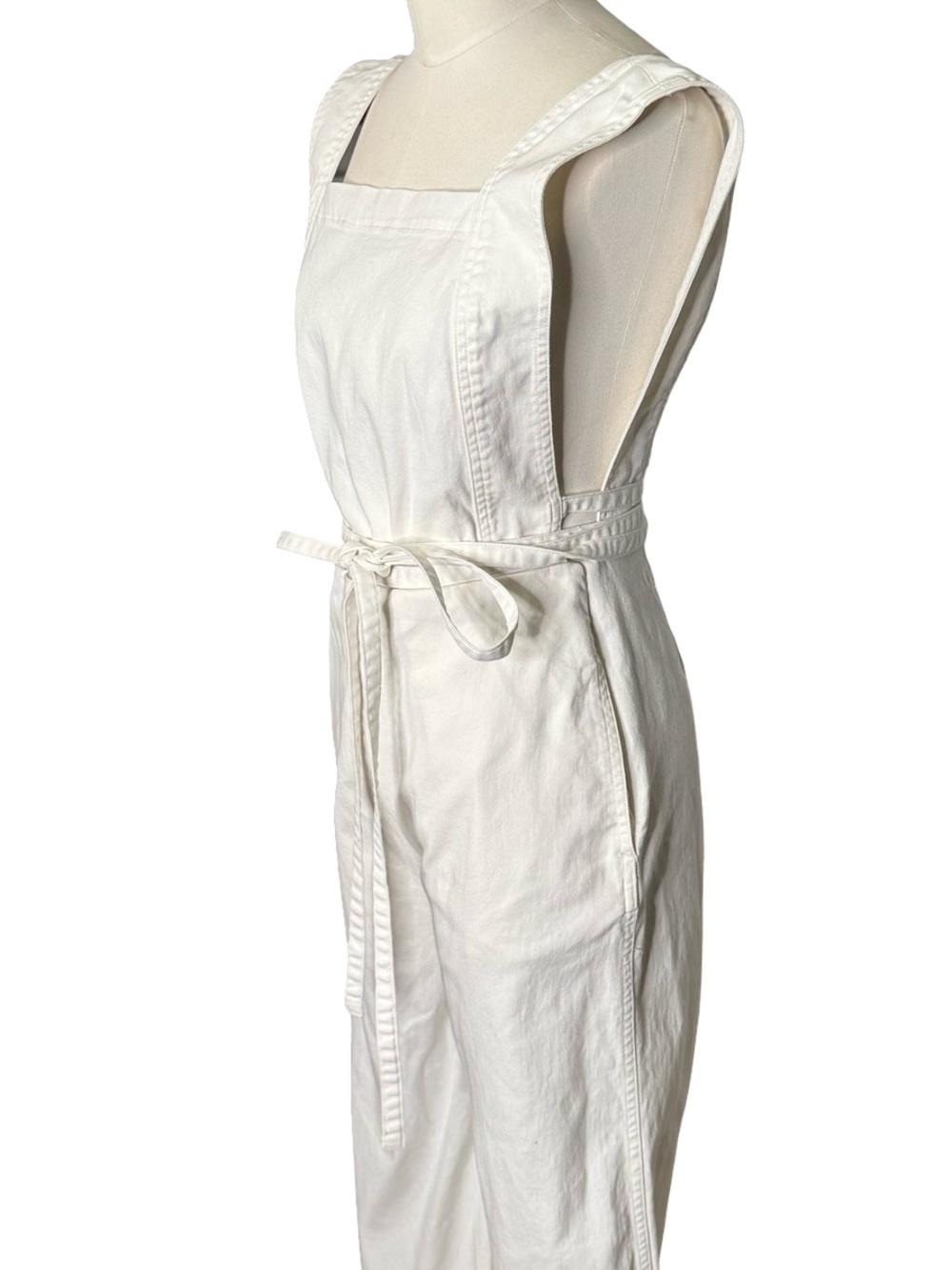Urban Outfitters White Wide Leg Jumpsuit Small Open Back Belted Cotton - Picture 4 of 7